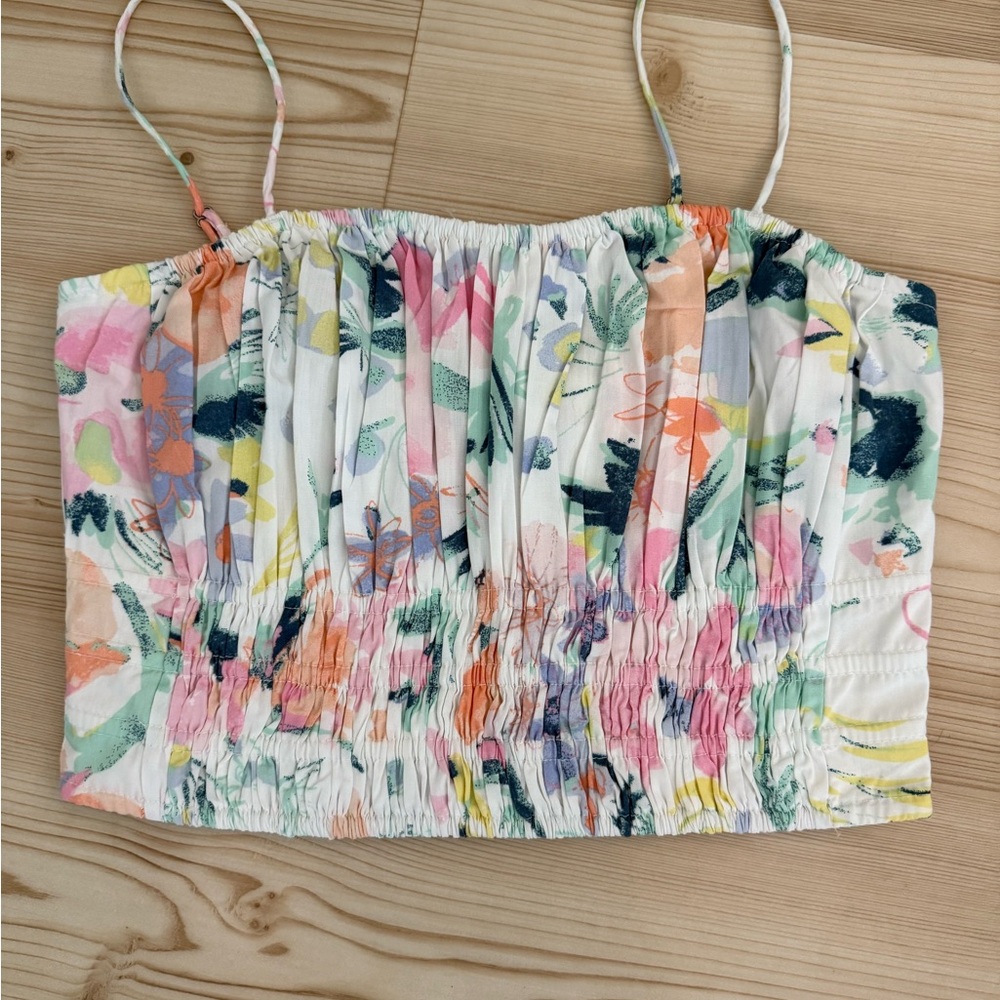 Abercrombie Floral Pleated Strappy Crop Top